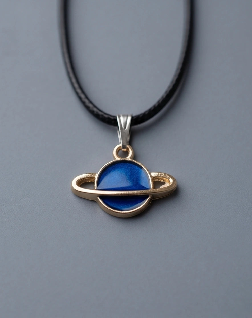 Vibrant Blue Saturn Planet Pendant