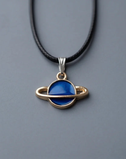 Vibrant Blue Saturn Planet Pendant