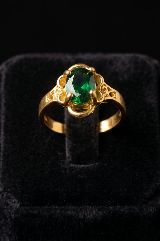 Golden Verdant Emerald Filigree Ring