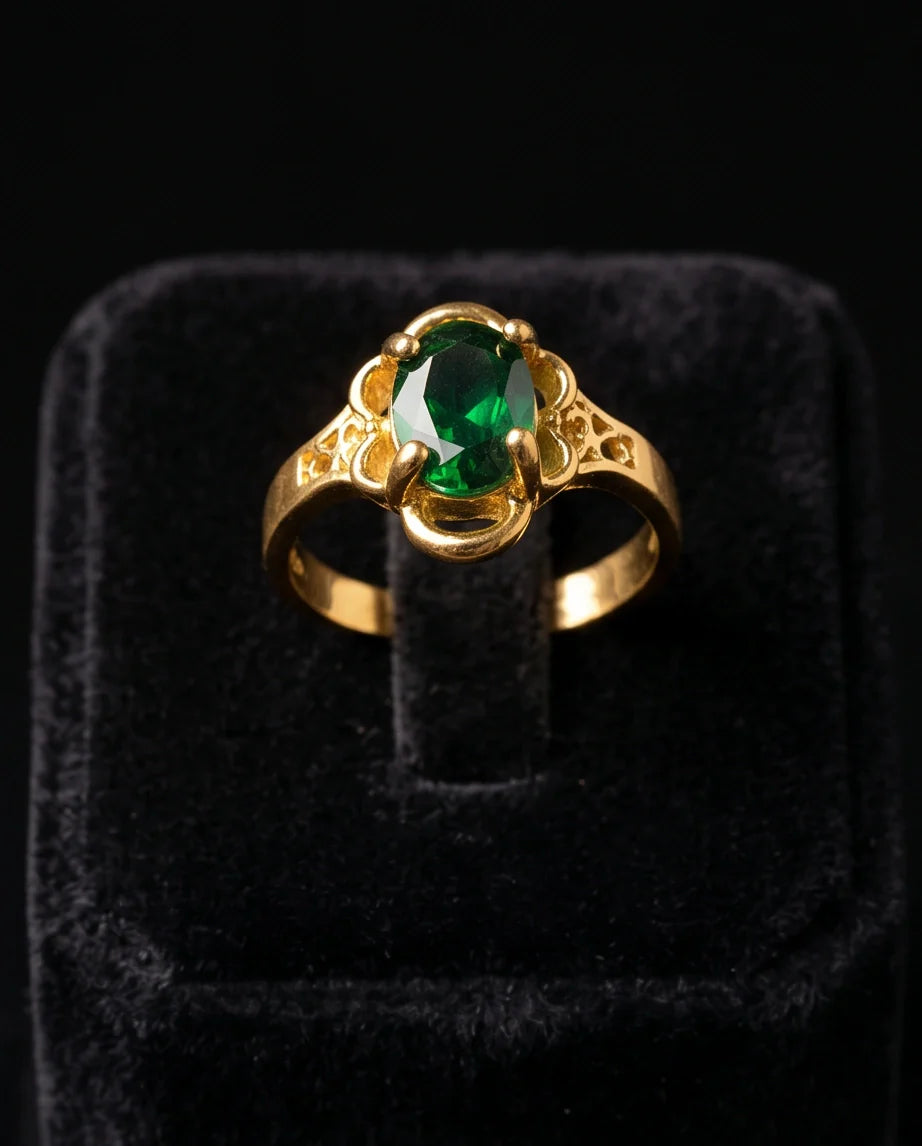 Golden Verdant Emerald Filigree Ring