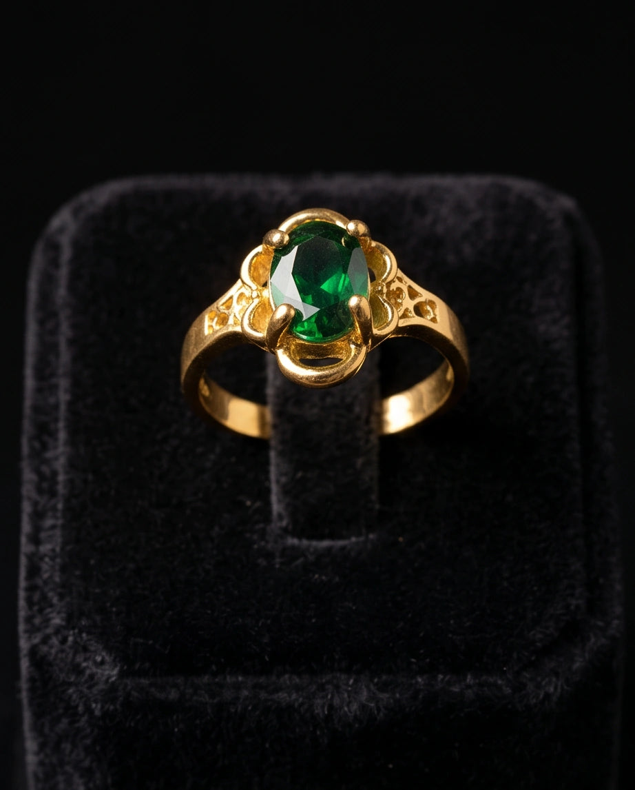 Golden Verdant Emerald Filigree Ring