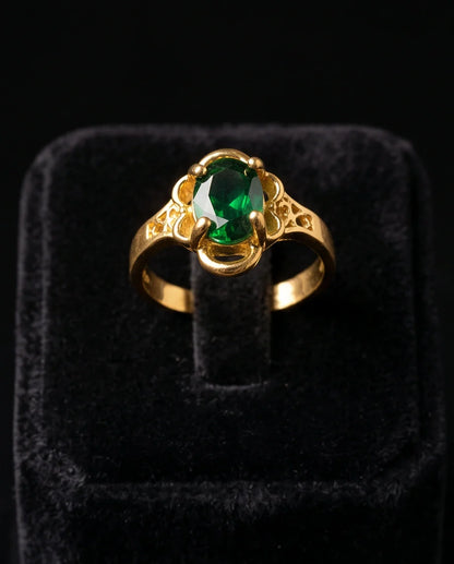 Golden Verdant Emerald Filigree Ring