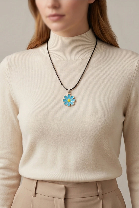 Gold and Pastel Blue Daisy Necklace