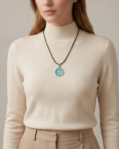 Gold and Pastel Blue Daisy Necklace