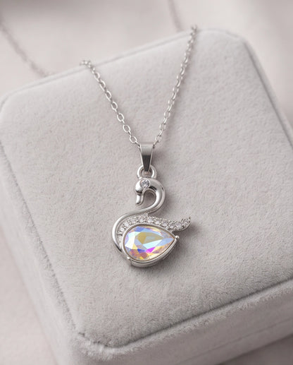 Silver Opaline Crystal Swan Pendant Necklace