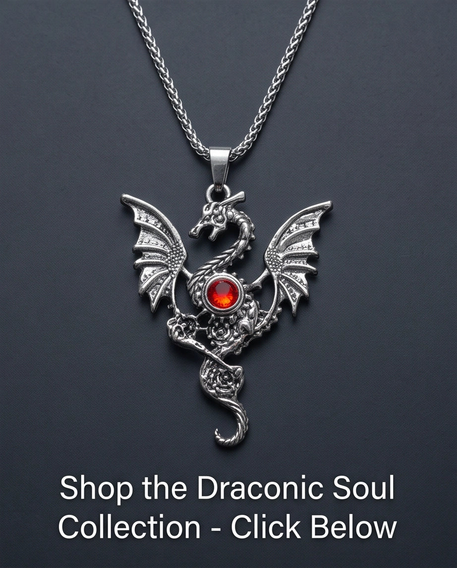 Silver Red Gemstone Dragon Pendant Necklace