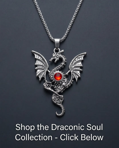 Silver Red Gemstone Dragon Pendant Necklace