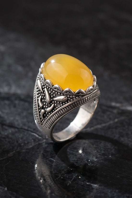 Sovereign Amber Agate Silver Ring