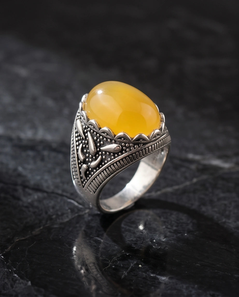 Sovereign Amber Agate Silver Ring