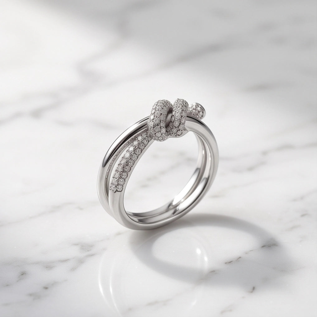 Pavé Tied-Knot Dual Band Ring