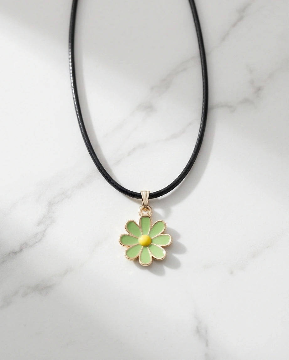 Gold and Light Green Daisy Necklace