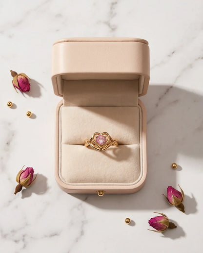 Gold Pink Tourmaline Heart Openwork Ring