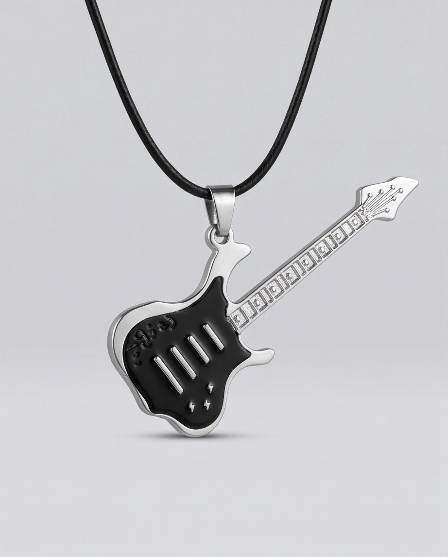 Black and Silver Electric Guitar Cord Necklace