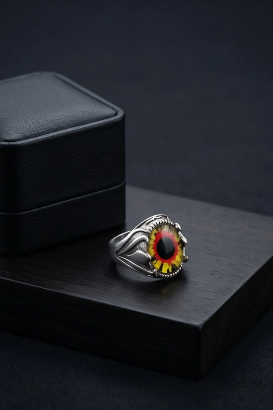 Vintage Sterling Silver Dragon's Claw Fiery Solar Eye Ring