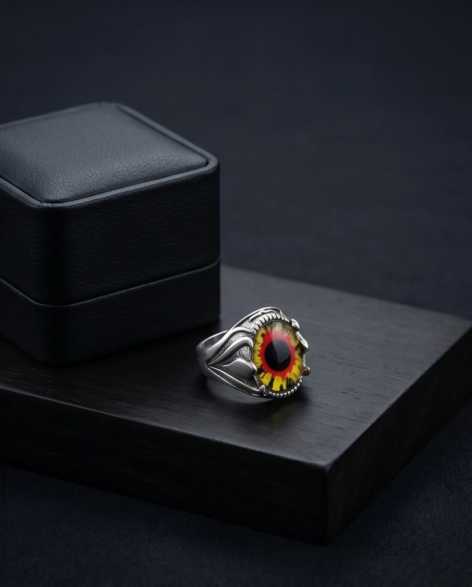 Vintage Sterling Silver Dragon's Claw Fiery Solar Eye Ring