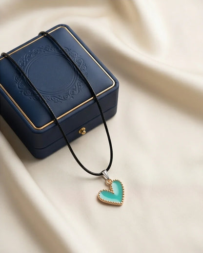 Gold and Turquoise Beaded Heart Necklace