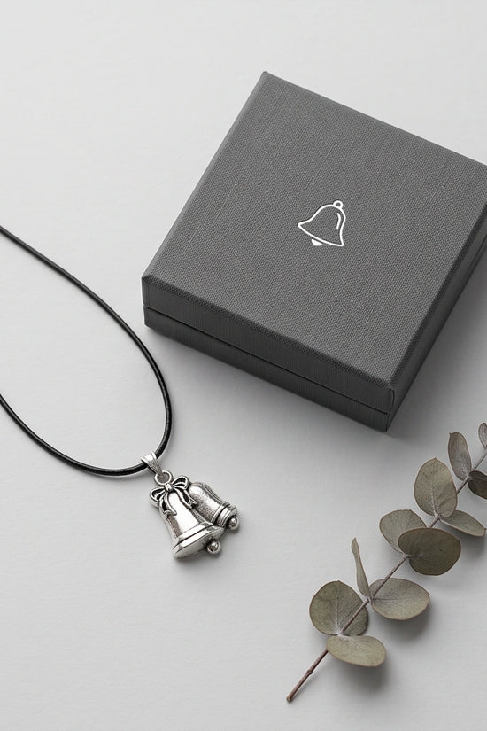 Silver Double Bells Ribbon Pendant Necklace