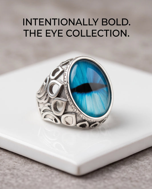 Azure Teardrop Filigree Slit-Pupil Silver Ring