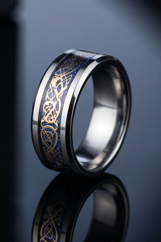 Blue Glitter Celtic Dragon Knot Band Ring