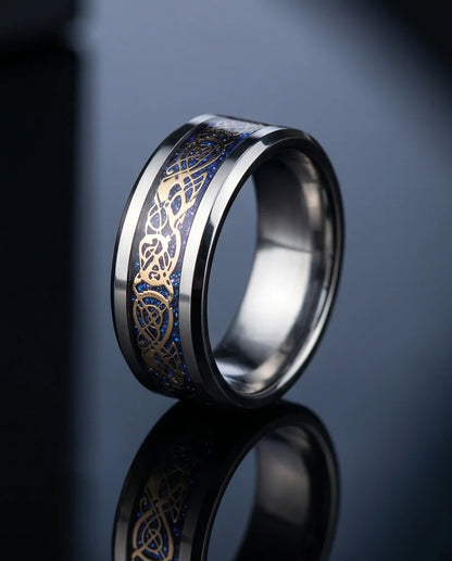 Blue Glitter Celtic Dragon Knot Band Ring