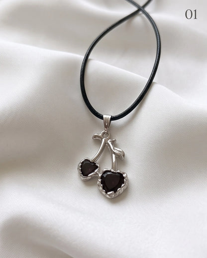 Dark Crystal Double Cherry Cord Necklace
