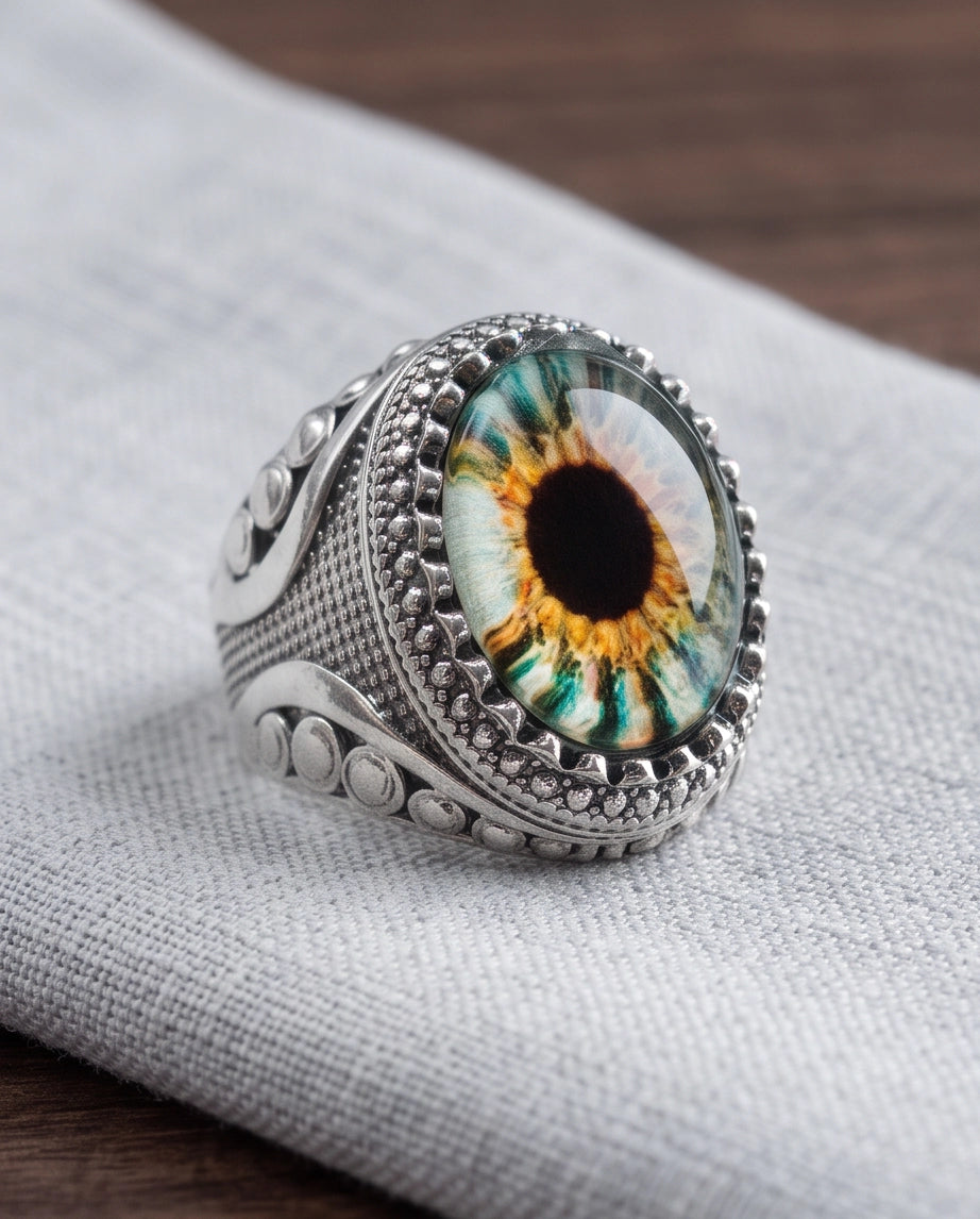 Hazel Ocular Beaded Medallion Silver Ring