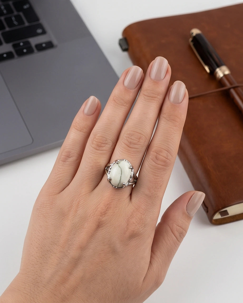 White Canyon Howlite Statement Ring