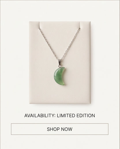 Silver Fluorite Light Green Crescent Moon Pendant Necklace