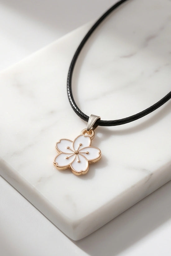 Gold and White Cherry Blossom Necklace