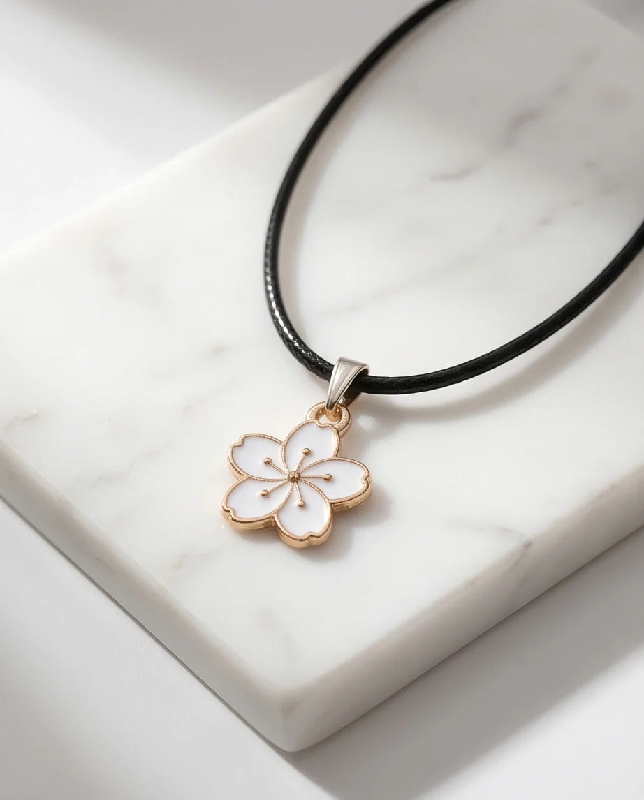 Gold and White Cherry Blossom Necklace