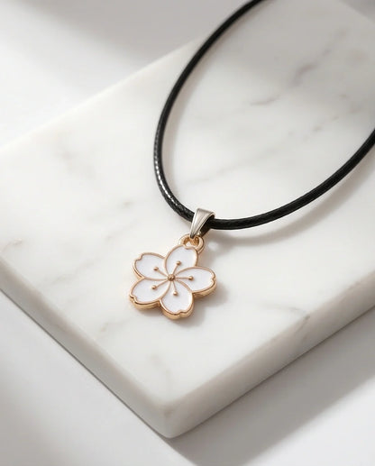 Gold and White Cherry Blossom Necklace