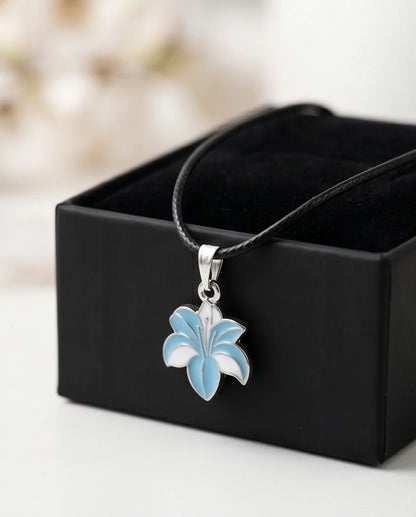 Serene Blue and White Lily Enamel Pendant Necklace