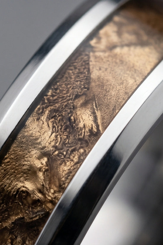 Natural Koa Wood Inlay Silver Band Ring