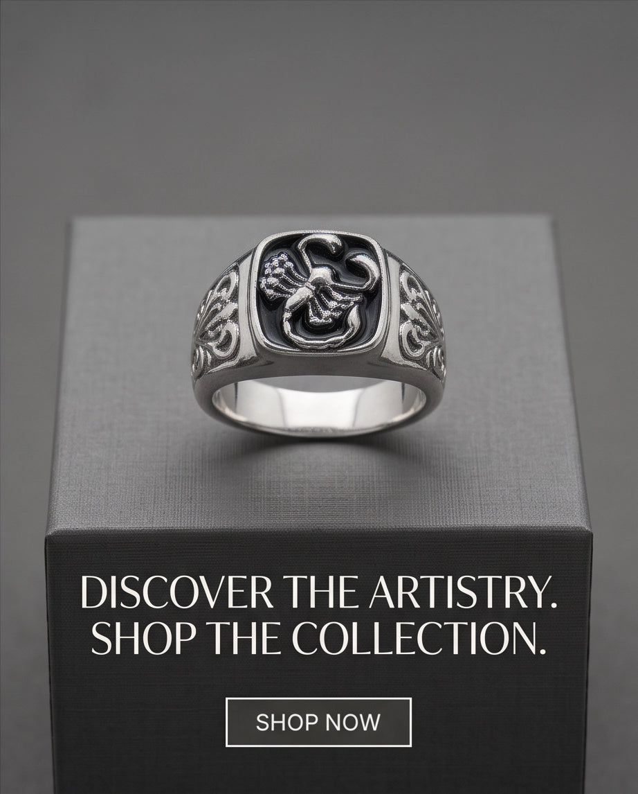 Black Enamel Scorpion Silver Ring