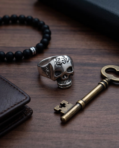 Engraved Sculpted Skull Ring
