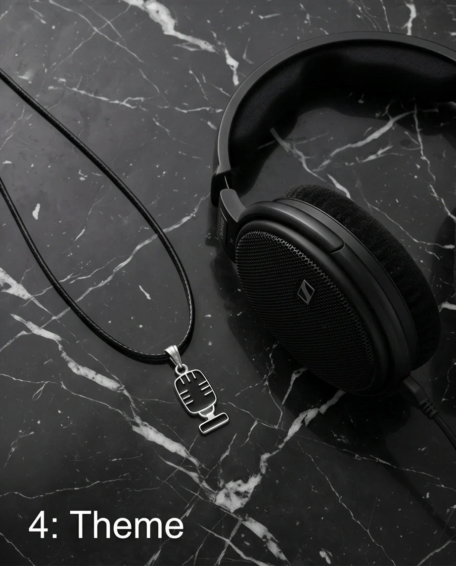 Silver Retro Black Microphone Necklace