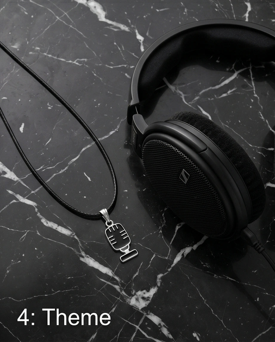 Silver Retro Black Microphone Necklace