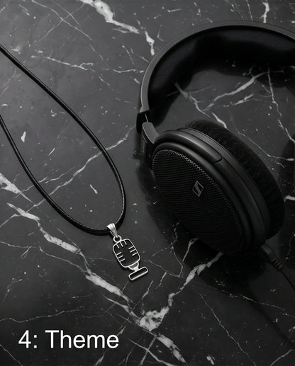 Silver Retro Black Microphone Necklace