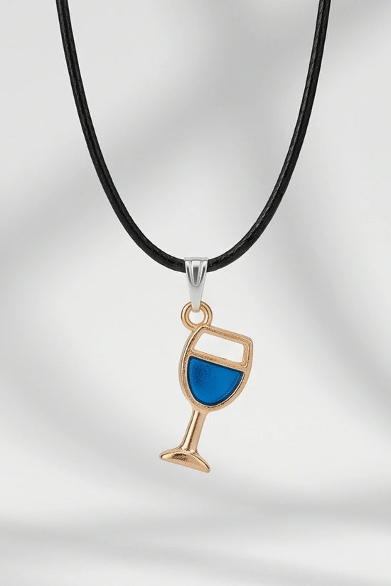 Gold and Royal Blue Wine Glass Necklace