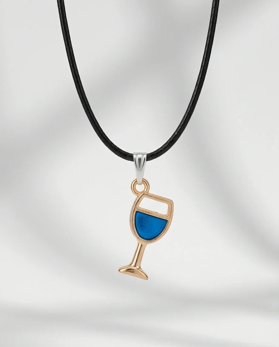 Gold and Royal Blue Wine Glass Necklace