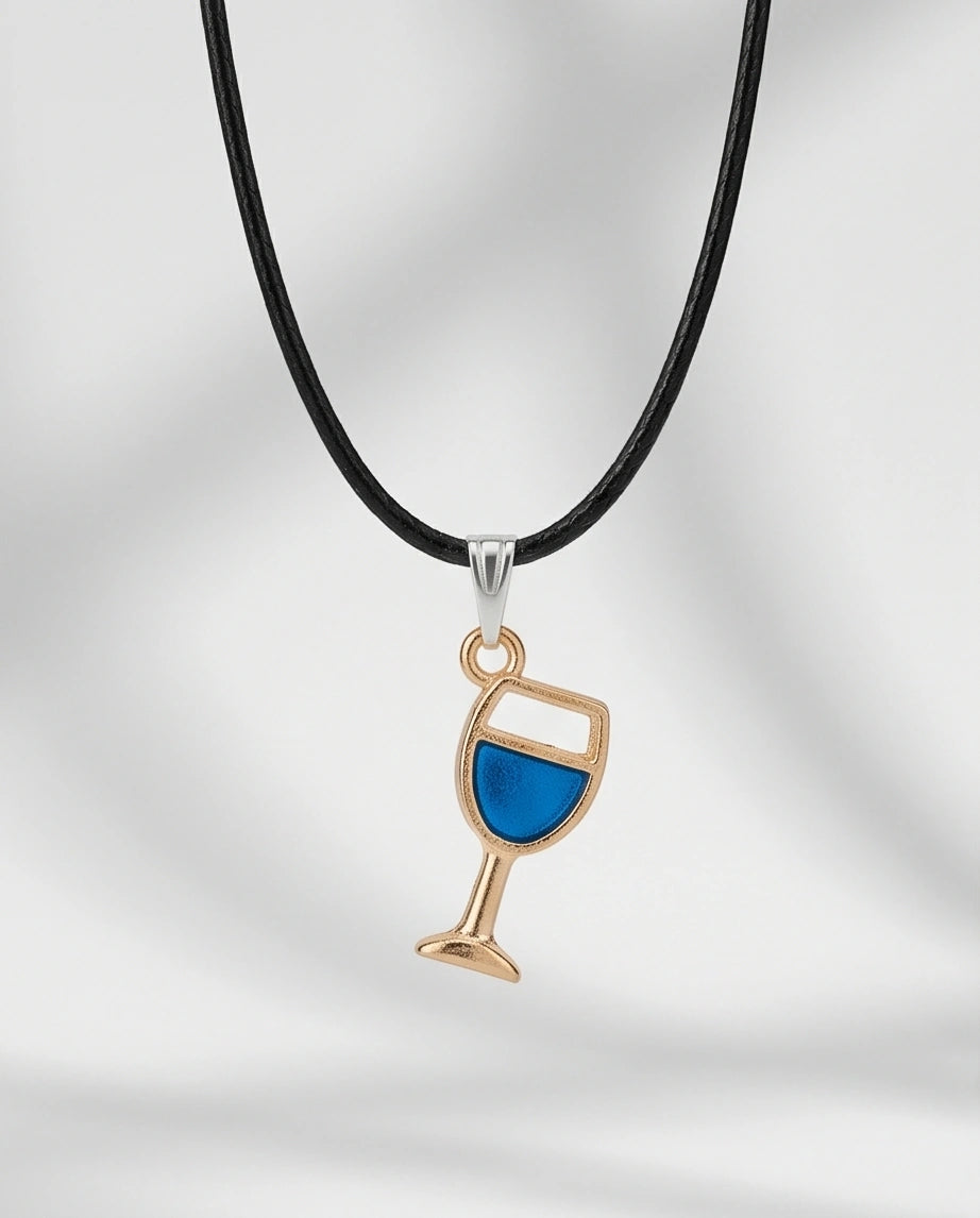 Gold and Royal Blue Wine Glass Necklace