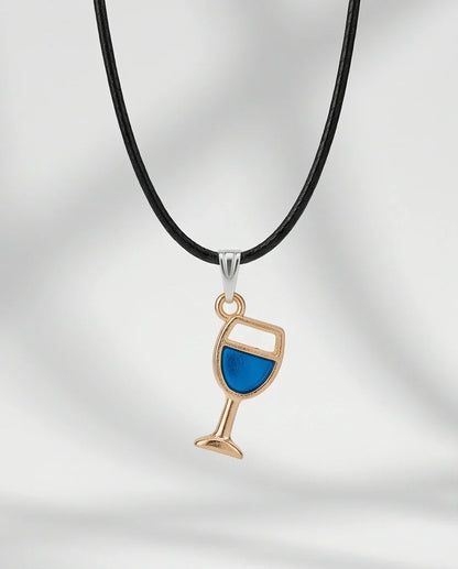 Gold and Royal Blue Wine Glass Necklace