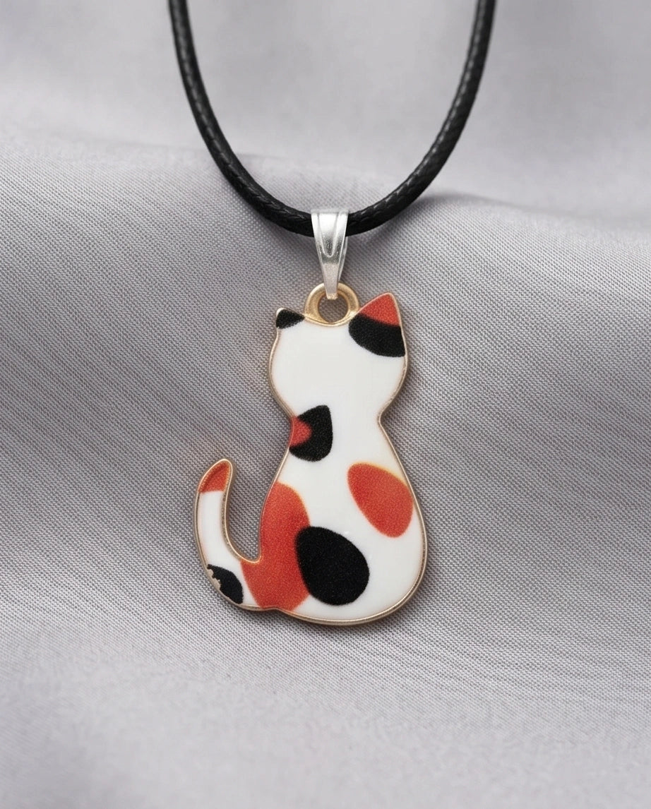 Artistic Calico Cat Silhouette Pendant Necklace