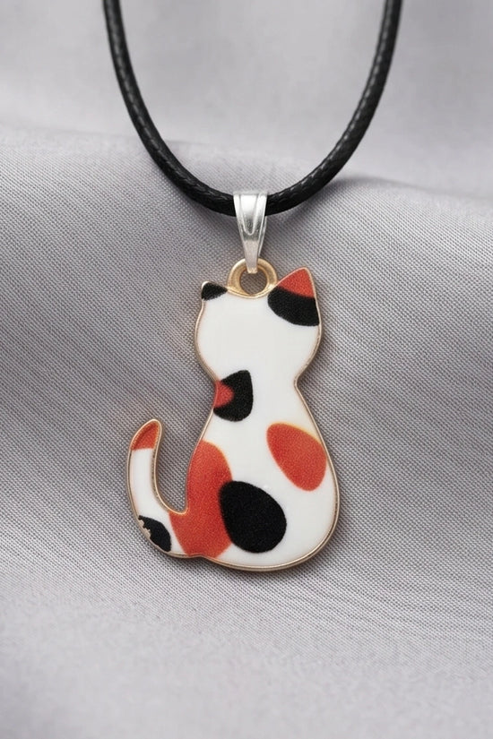 Artistic Calico Cat Silhouette Pendant Necklace