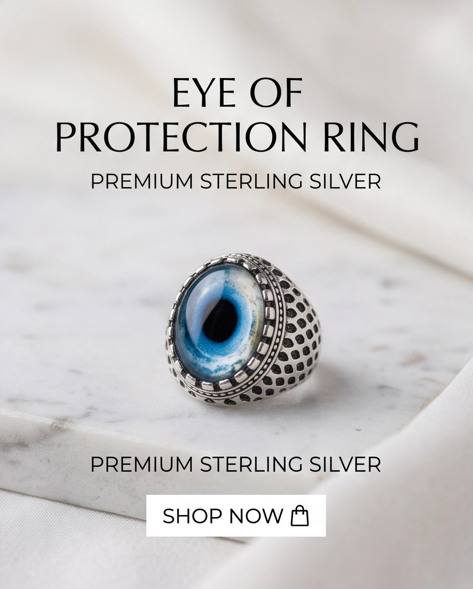 Royal Blue-Rimmed Evil Eye Cabochon Honeycomb-Band Silver Ring
