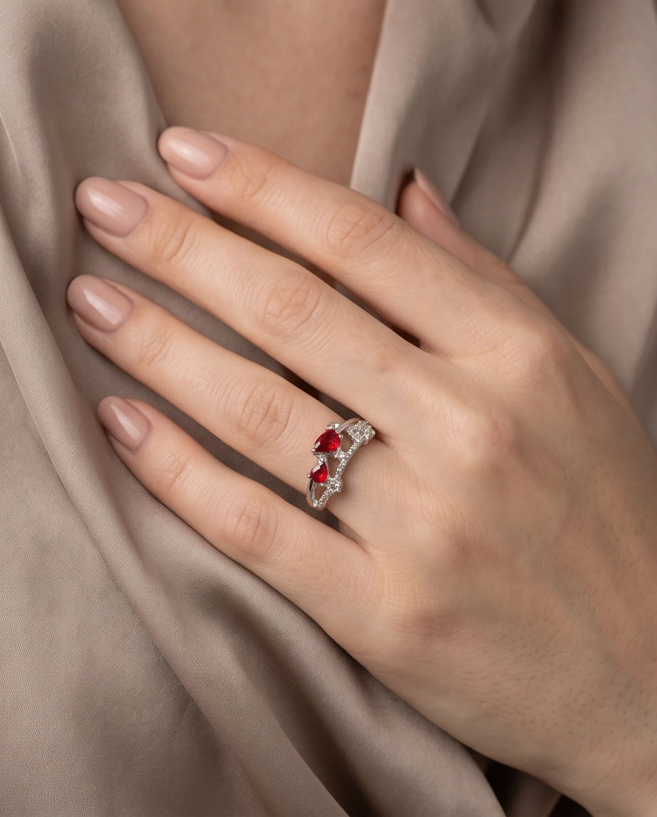 Crimson Dual Pear Vine Ring