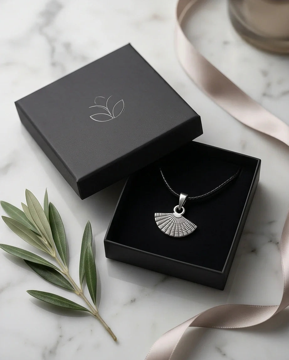 Silver Hand Fan Pendant Necklace