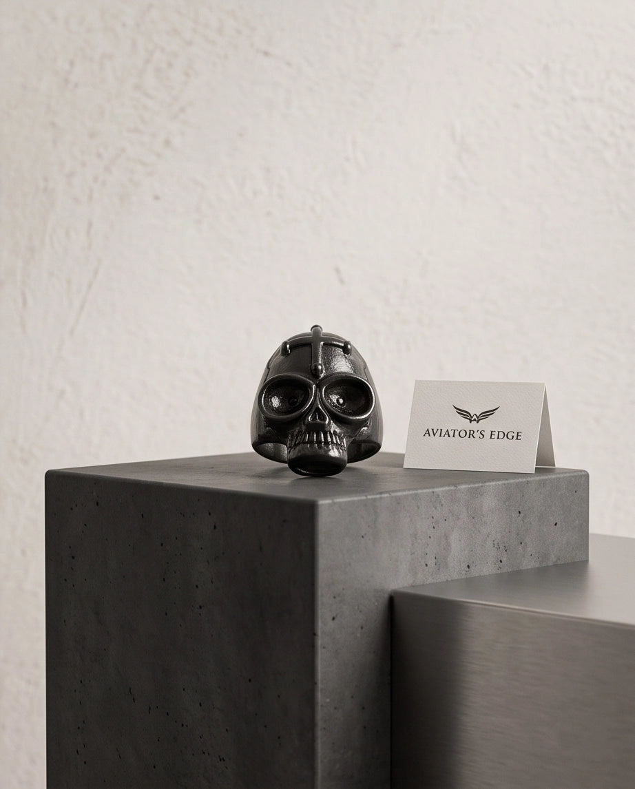 Matte Black Gothic Cross-Embossed Anatomical Skull Ring