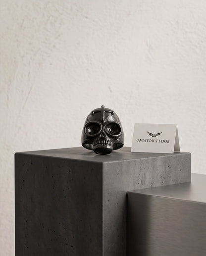 Matte Black Gothic Cross-Embossed Anatomical Skull Ring