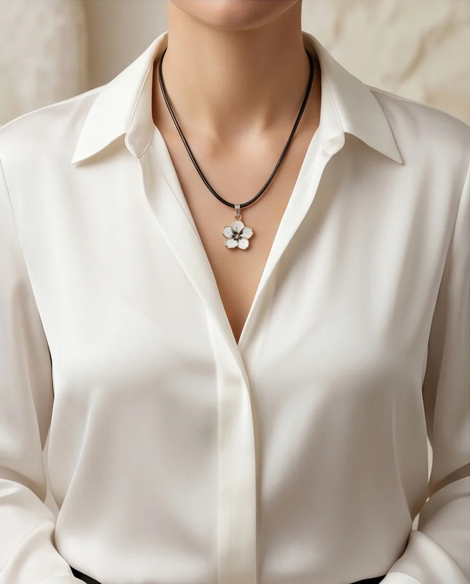 Gold and White Blossom Pendant Necklace